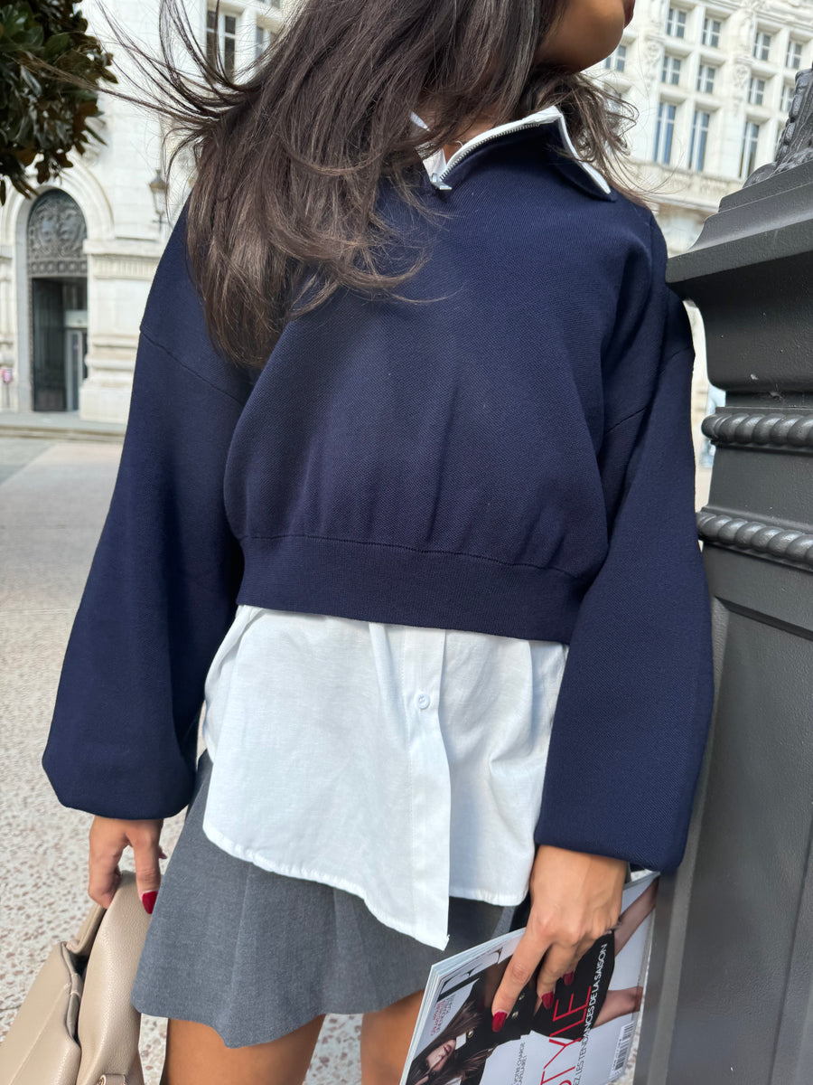 PULL À ZIP [BLEU MARINE]